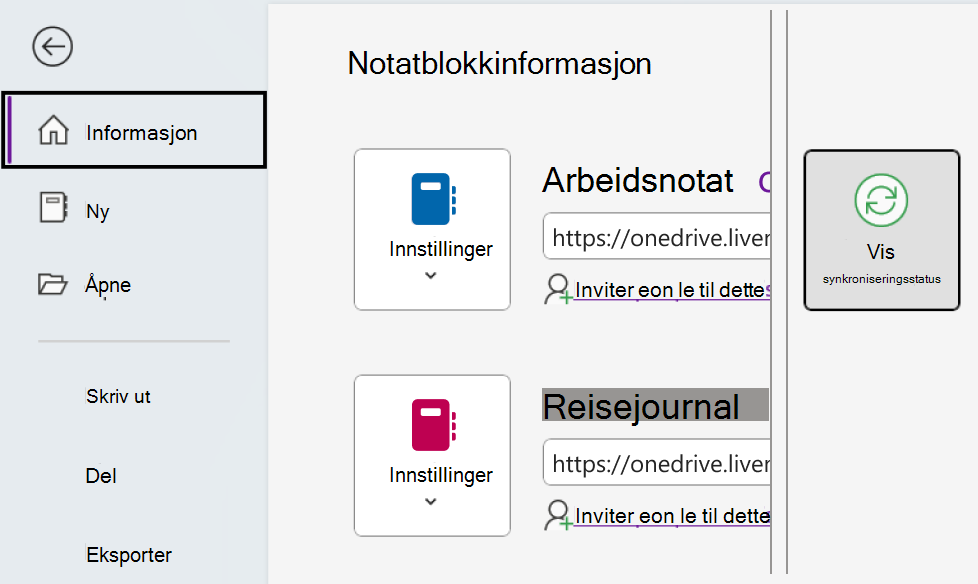 Vis synkroniseringsstatus for OneNote i Windows.