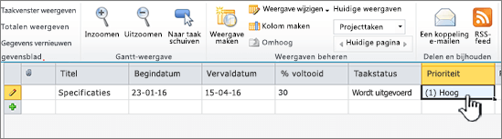 Titel, datums en status van de projecttaak invullen