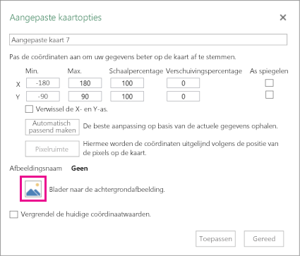 Het dialoogvenster Opties voor aangepaste kaart