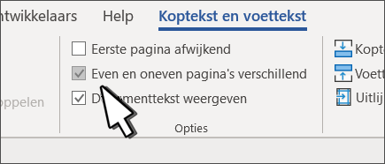 Even en Oneven knop geselecteerd op koptekst-lint