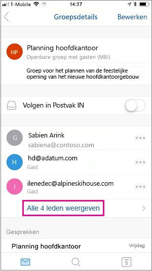 Selecteer de koppeling alle leden weergeven om groepsleden weer te geven