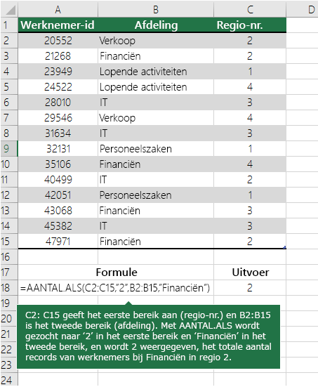 Voorbeeld AANTALLEN.ALS