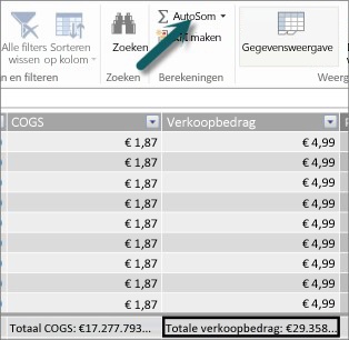 Knop AutoSom in Power Pivot