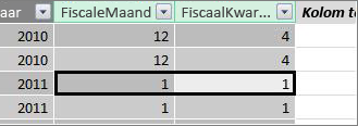 Kolom voor fiscaal kwartaal