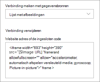 Voorbeeld van invoegcode voor een geselecteerde afbeelding