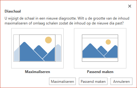 Selecteer Maximaliseren om optimaal gebruik te maken van de beschikbare ruimte, of selecteer Passend maken om ervoor te zorgen dat uw inhoud op de verticale pagina past.