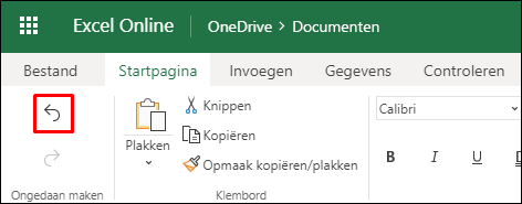 Gebruik de knop ongedaan maken in Excel voor Internet op het tabblad Start om een vorige sortering ongedaan te maken