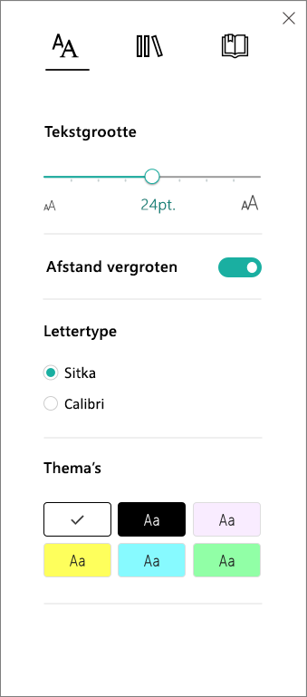 Menu Tekstopties in Insluitende lezer