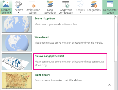 De knop Nieuwe aangepaste kaart in de nieuwe themagalerie