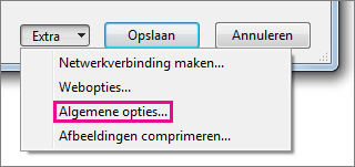 Algemene opties in het menu Extra