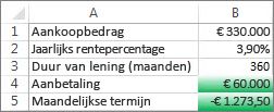 De cellen B4 en B5 voldoen aan de voorwaarden, zodat ze groen zijn opgemaakt