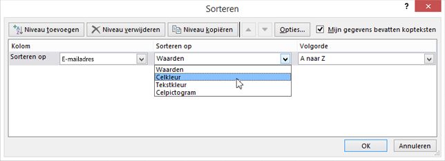 Kies een optie onder Sorteren op