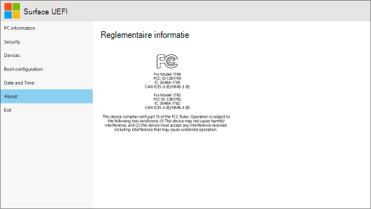 Het over-scherm voor Surface UEFI