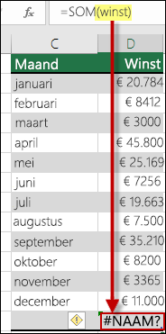 Fout #NAAM? als gevolg van een typfout in de gedefinieerde naam in de syntaxis