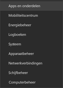 Schermafbeelding van Startmenu met apps en functies