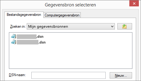 Dialoogvenster Gegevensbron selecteren.