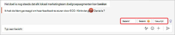 Schermopname van voorgestelde antwoorden in chat