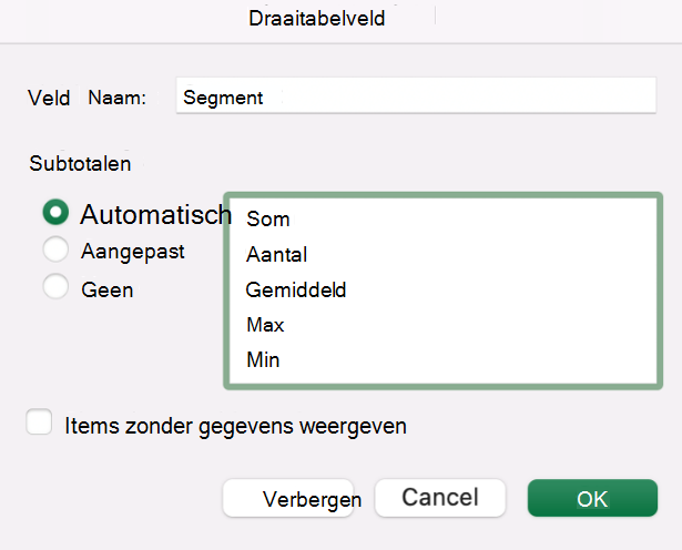 Een draaitabelveld toevoegen