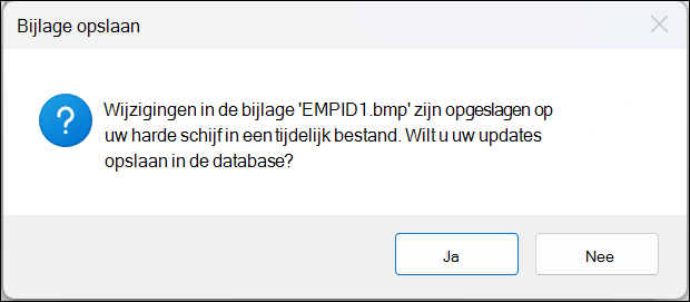 Bevestigingsberichtvenster voor bijlage opslaan met de knoppen Ja en Nee.