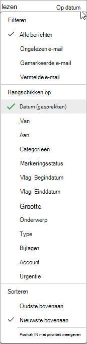 Schermafbeelding van de vervolgkeuzelijst Berichten sorteren