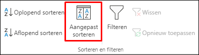 Aangepaste opties voor sorteren op het tabblad gegevens van Excel