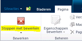 Knop Bewerken stoppen op tabblad Pagina