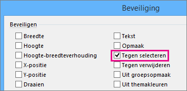 Uit selectie in het dialoogvenster Beveiliging in Visio 2016