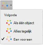 De opties die u ziet in het menu Effectopties variëren, afhankelijk van welk animatie-effect is geselecteerd.