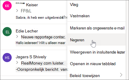 Een e-mail discussie negeren in de webversie van Outlook