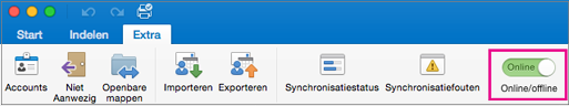 Offline/onlineschuifregelaar op het tabblad Hulpmiddelen