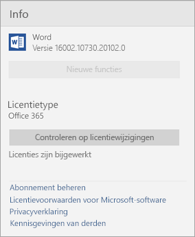 Info over het venster Word Mobile