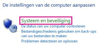 De koppeling Systeem en beveiliging in het Configuratiescherm van Windows 8