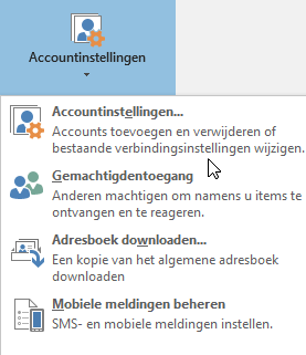 Opties die beschikbaar zijn wanneer u de accountinstellingen in Outlook kiest