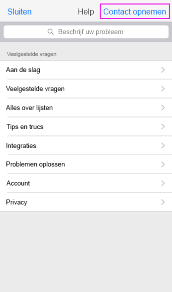 Neem contact op met ondersteuning