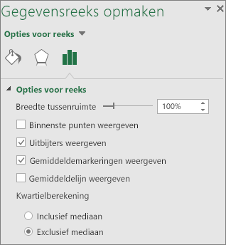 Taakvenster Gegevensreeks opmaken met de grafiekopties voor Box en Whisker in Office 2016 voor Windows