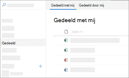 Schermopname van de weergave Gedeeld met mij in OneDrive voor Bedrijven op het web