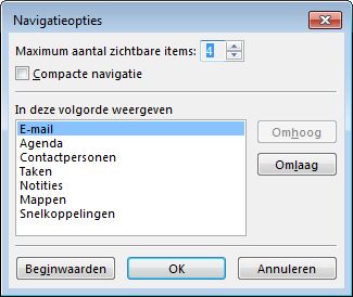 Dialoogvenster Navigatieopties