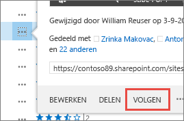 Selecteer de opdracht Volgen in het hovercardmenu in OneDrive voor Bedrijven