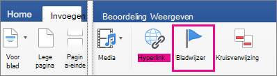 Op het tabblad Invoegen is Bladwijzer gemarkeerd