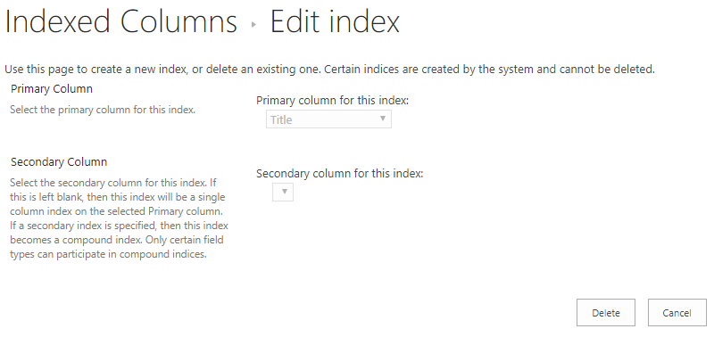 U kunt een index verwijderen nadat u erop hebt geklikt