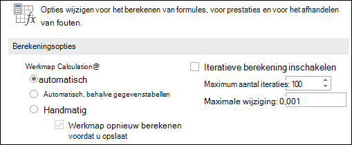 Afbeelding van de opties Automatische en handmatige berekening