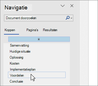 Paginaselectie in word-navigatiedeelvenster