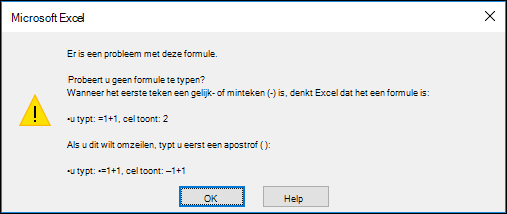 Afbeelding van het dialoogvenster van Excel 'Probleem met deze formule'