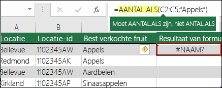 Fout #NAAM? als gevolg van een typfout in de syntaxis