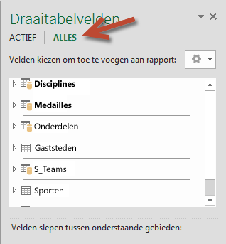 Klik op Alle in de lijst Draaitabelvelden om alle beschikbare tabellen weer te geven