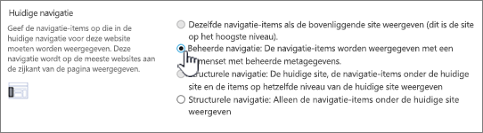 Huidige navigatiesectie met beheerde navigatie geselecteerd