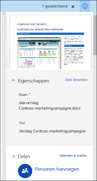 Metagegevensvenster voor Office 365-document