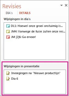 Wijzigingen in presentatie
