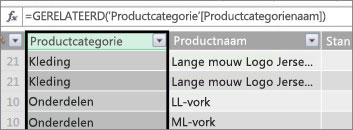 Berekende kolom Productcategorie