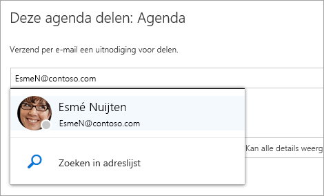 Schermafbeelding van het dialoogvenster Deze agenda delen.
